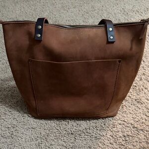 Portland Leather Goods Brown Medium Leather zip Tote with Front Pocket